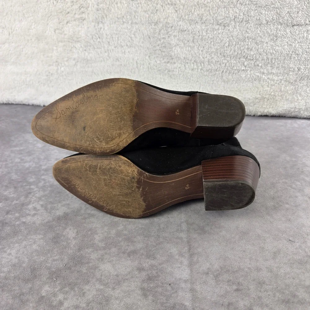 Sam Edelman Black Suede Chelsea Ankle Boots Pointed Toe Block Heel 8.5 S2150